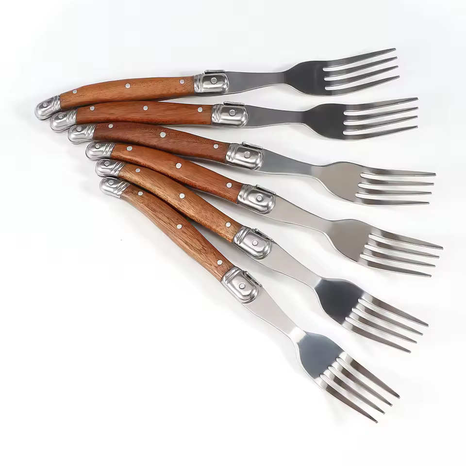 Steakvork- en serveerset, 6-delig, met houten handgrepen - Image 4