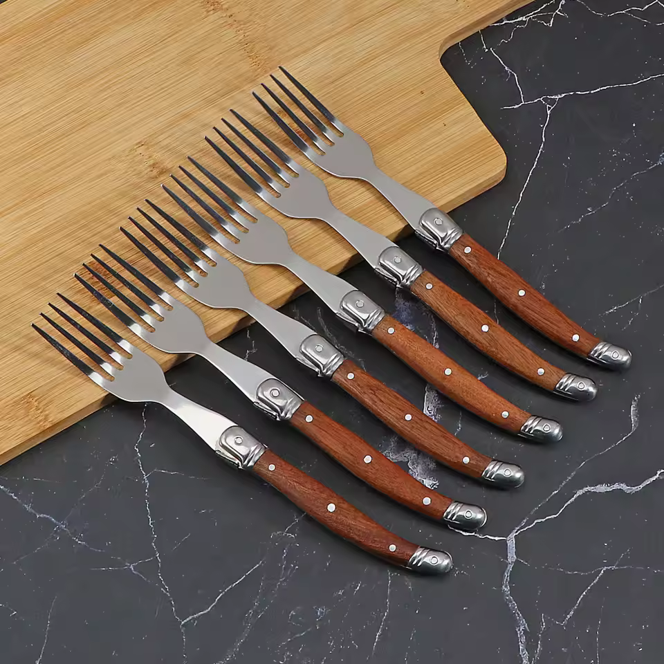 Steakvork- en serveerset, 6-delig, met houten handgrepen - Image 3